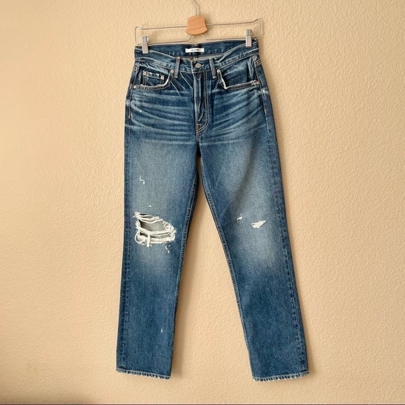 NEW GRLFRND Helena Distressed High-Rise Straight Leg Jeans - Picture 1 of 7